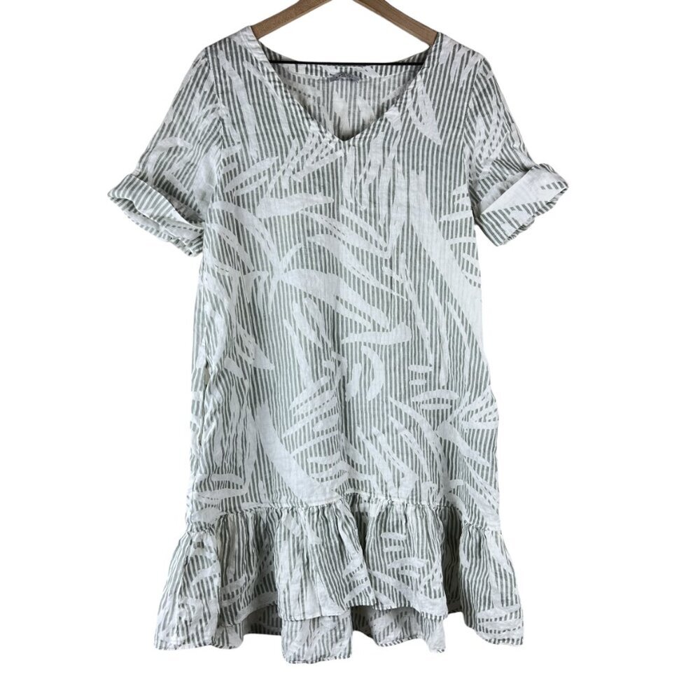 ROSSO35 Striped Printed Linen Short Sleeve Shift Dress